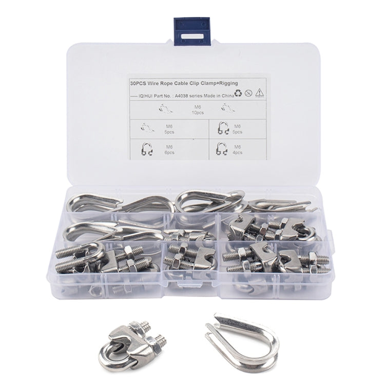30 PCS M6 304 Stainless Steel Wire Rope Cable Clip Clamp with Thimble Triangle Ring