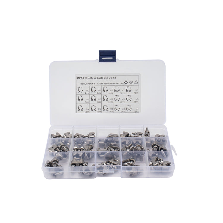 45 PCS M2 / M3 / M4 304 Stainless Steel Wire Rope Cable Clip Clamp
