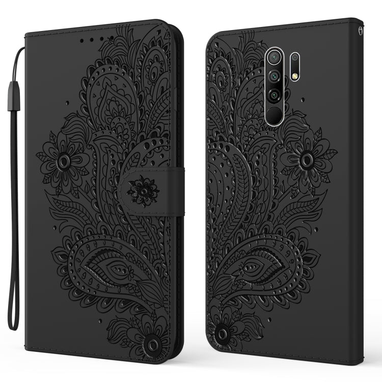 For Xiaomi Redmi 9 Peacock Embossed Pattern Horizontal Flip Leather Case with Holder & Card Slots & Wallet & Lanyard