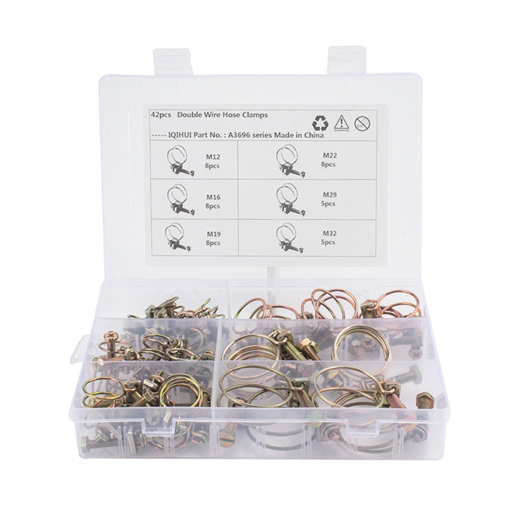 42 PCS Adjustable Color Galvanized Iron Double Wire Hose Clamps