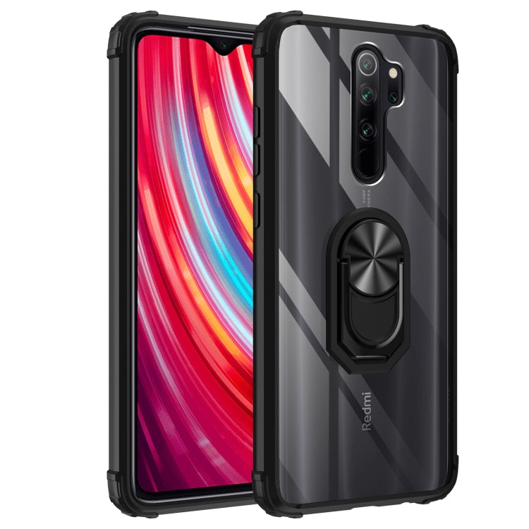 For Xiaomi Redmi Note 8 Pro Shockproof Transparent TPU + Acrylic Protective Case with Ring Holder