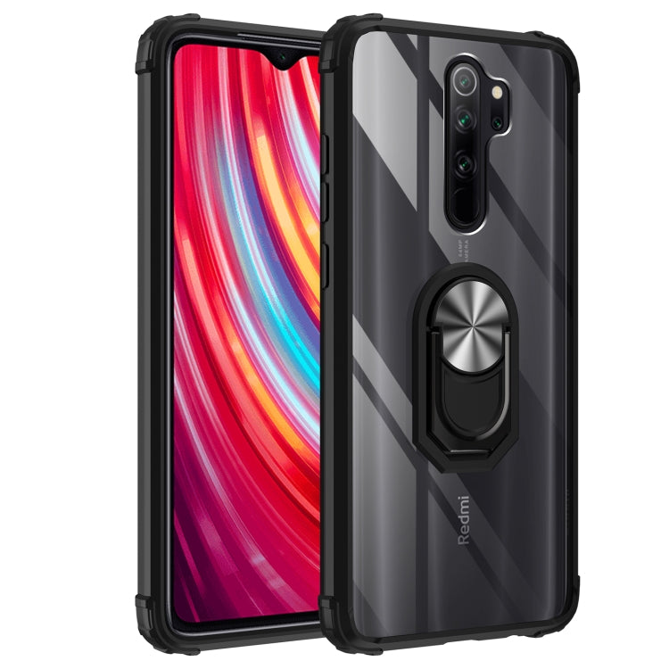 For Xiaomi Redmi Note 8 Pro Shockproof Transparent TPU + Acrylic Protective Case with Ring Holder