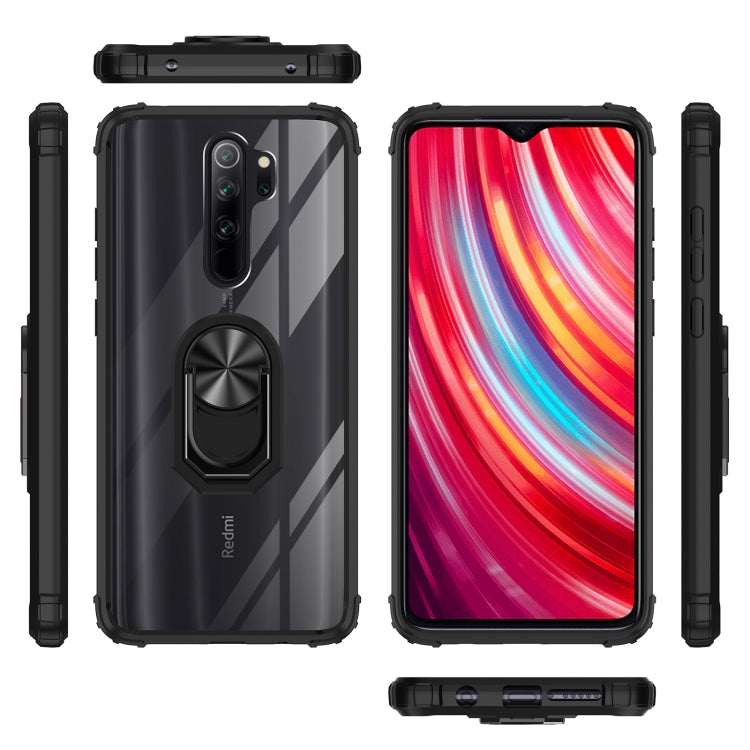 For Xiaomi Redmi Note 8 Pro Shockproof Transparent TPU + Acrylic Protective Case with Ring Holder