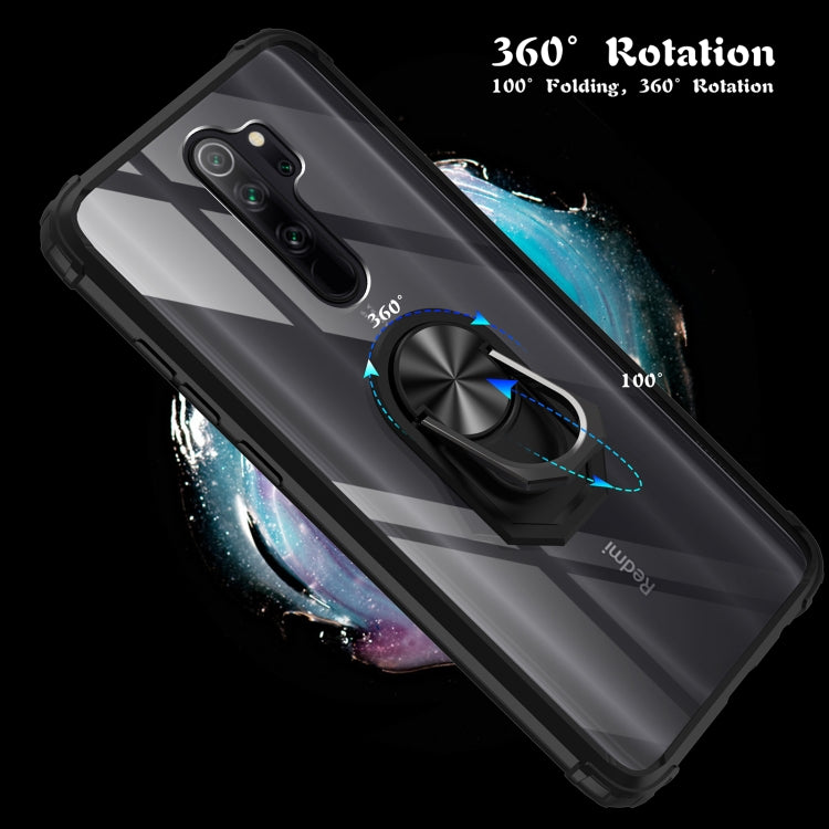 For Xiaomi Redmi Note 8 Pro Shockproof Transparent TPU + Acrylic Protective Case with Ring Holder