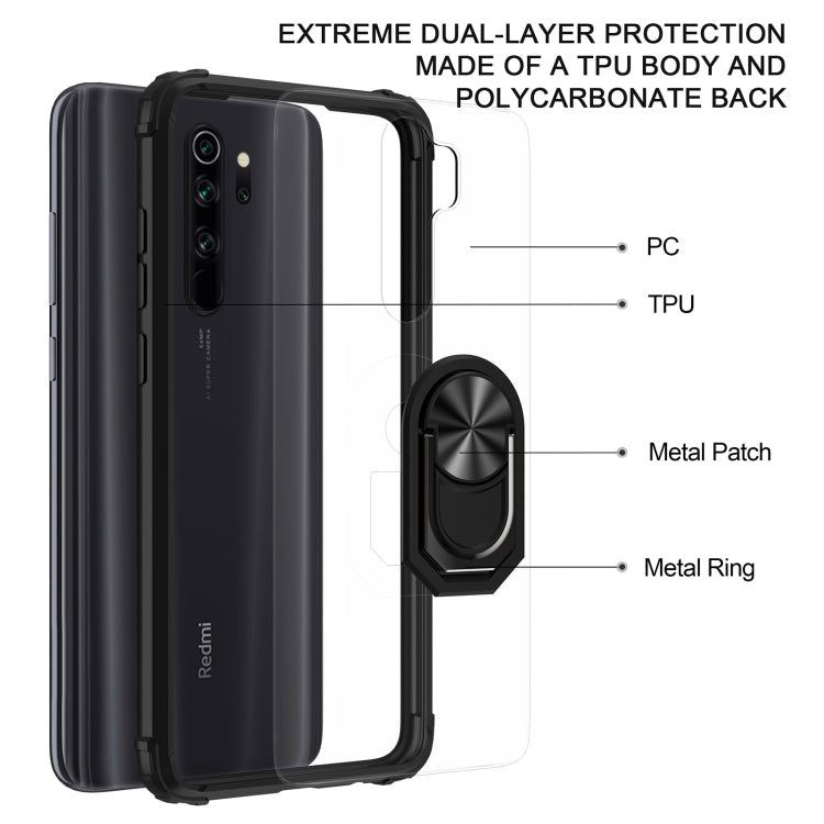 For Xiaomi Redmi Note 8 Pro Shockproof Transparent TPU + Acrylic Protective Case with Ring Holder