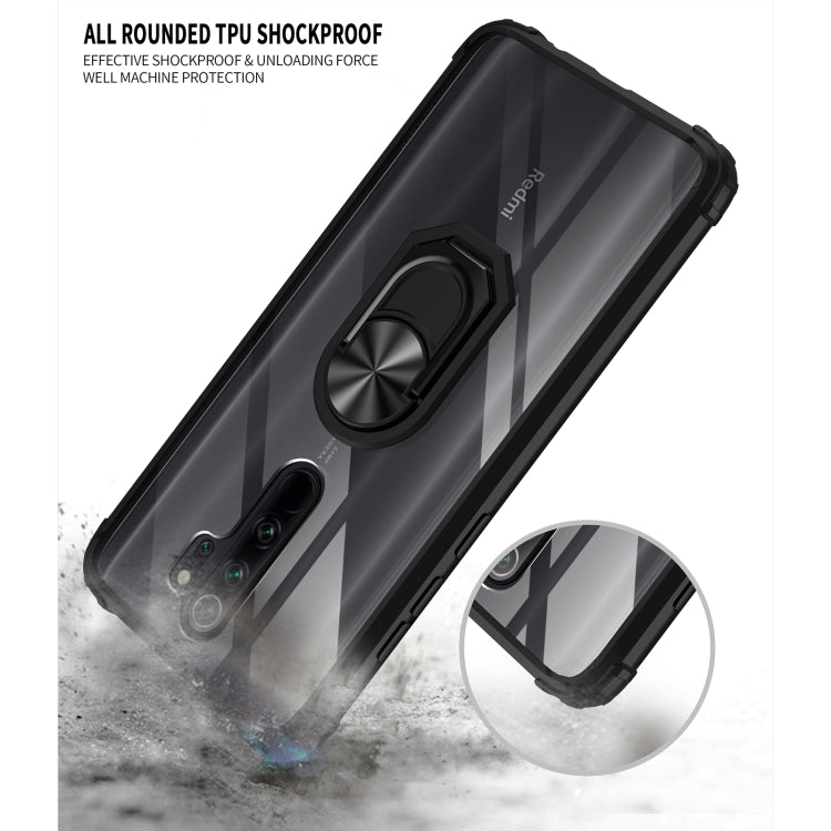 For Xiaomi Redmi Note 8 Pro Shockproof Transparent TPU + Acrylic Protective Case with Ring Holder