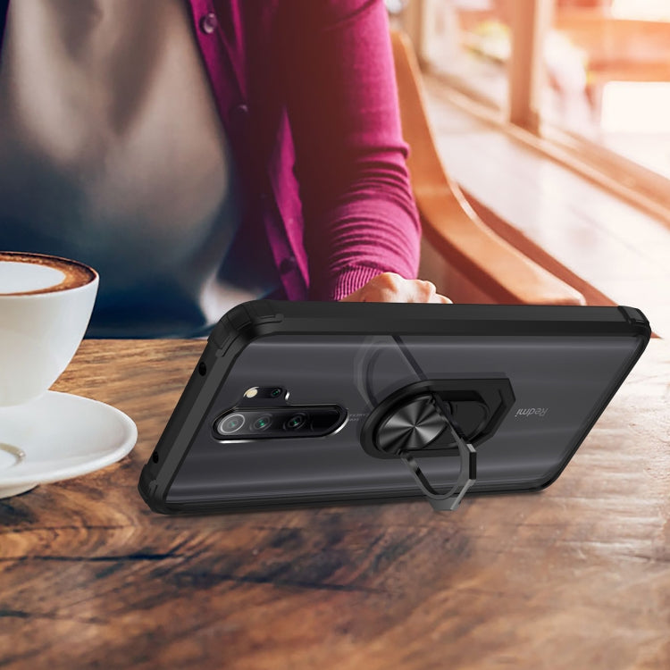 For Xiaomi Redmi Note 8 Pro Shockproof Transparent TPU + Acrylic Protective Case with Ring Holder