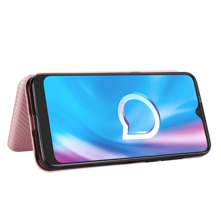 For Alcatel 1SE 2020 Carbon Fiber Texture Horizontal Flip TPU + PC + PU Leather Case with Card Slot