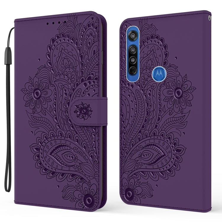 For Motorola Moto G8 Peacock Embossed Pattern Horizontal Flip Leather Case with Holder & Card Slots & Wallet & Lanyard