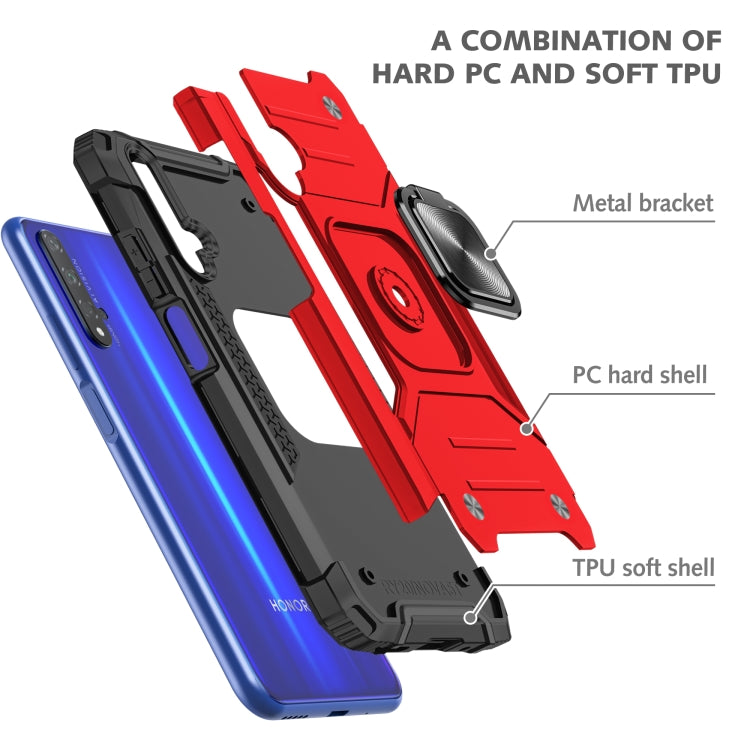 For Huawei Honor 20 Magnetic Armor Shockproof TPU + PC Case with Metal Ring Holder