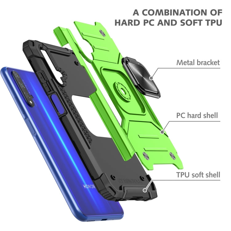 For Huawei Honor 20 Magnetic Armor Shockproof TPU + PC Case with Metal Ring Holder