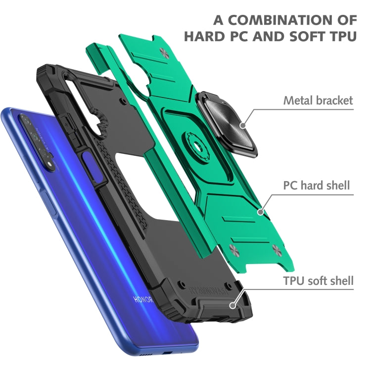 For Huawei Honor 20 Magnetic Armor Shockproof TPU + PC Case with Metal Ring Holder