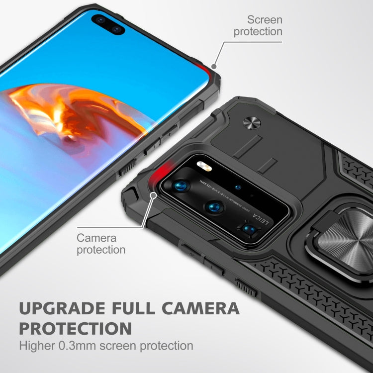 For Huawei P40 Pro Magnetic Armor Shockproof TPU + PC Case with Metal Ring Holder