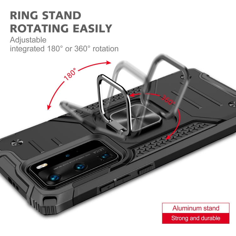 For Huawei P40 Pro Magnetic Armor Shockproof TPU + PC Case with Metal Ring Holder