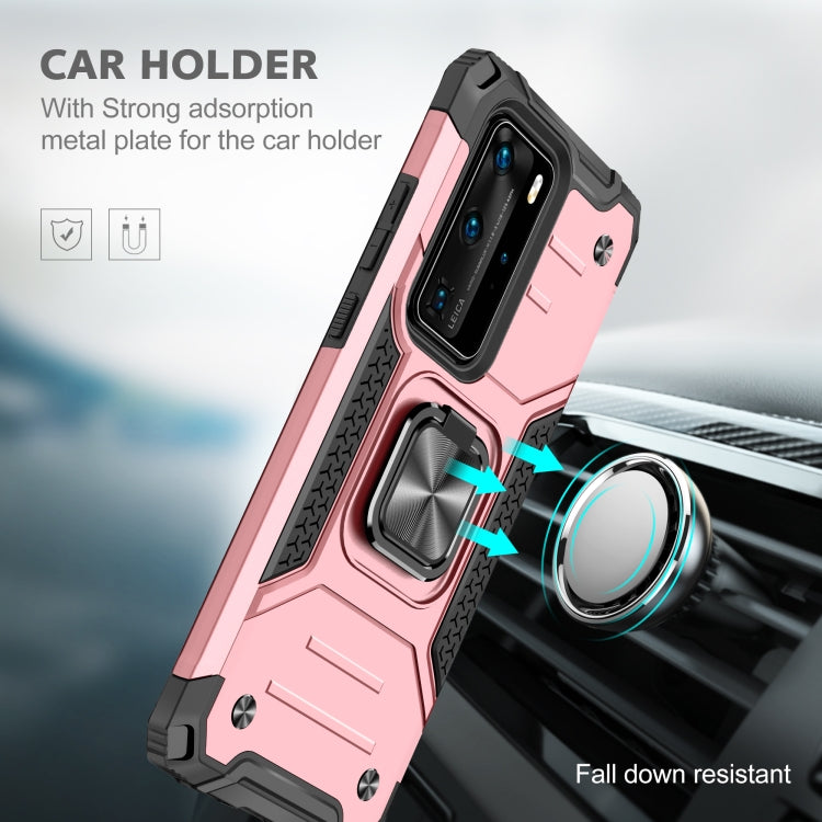 For Huawei P40 Pro Magnetic Armor Shockproof TPU + PC Case with Metal Ring Holder