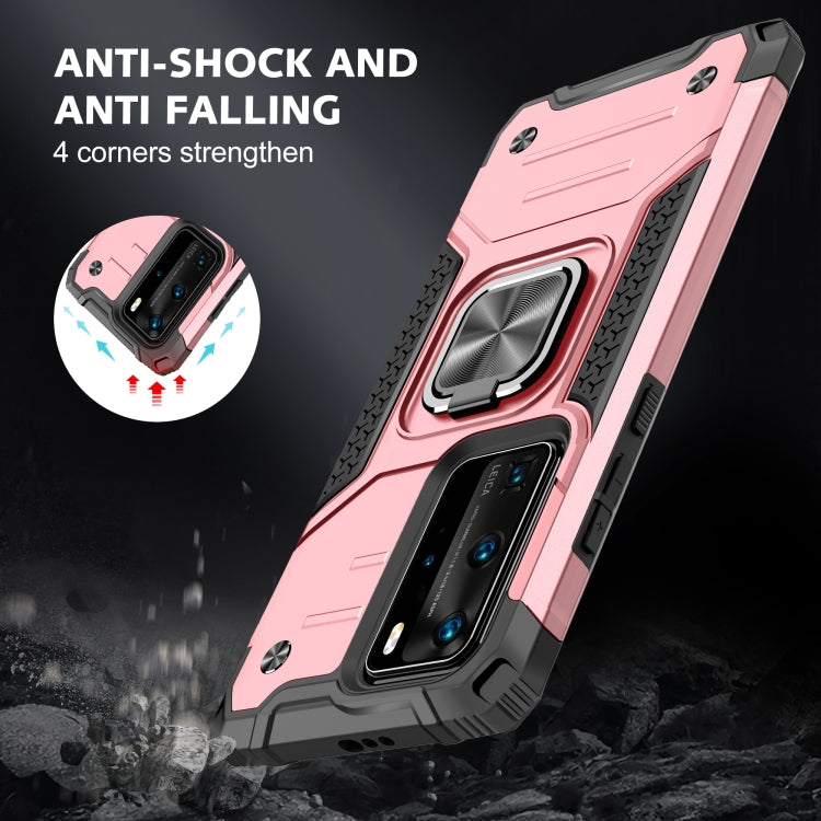 For Huawei P40 Pro Magnetic Armor Shockproof TPU + PC Case with Metal Ring Holder