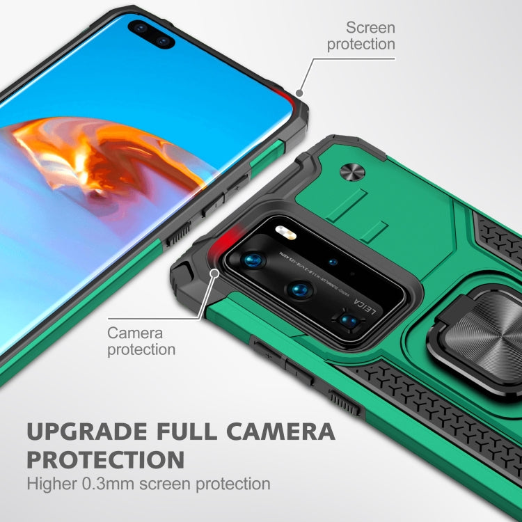 For Huawei P40 Pro Magnetic Armor Shockproof TPU + PC Case with Metal Ring Holder