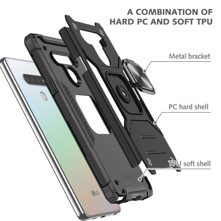 For LG Stylo 6 Magnetic Armor Shockproof TPU + PC Case with Metal Ring Holder