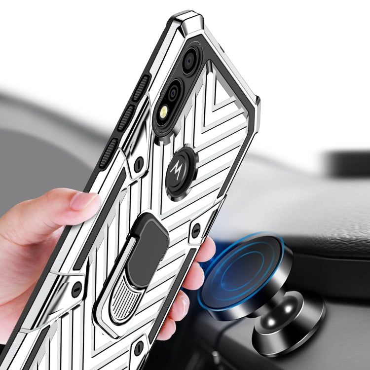 For Motorola Moto E7 / E (2020) Cool Armor PC + TPU Shockproof Case with 360 Degree Rotation Ring Holder