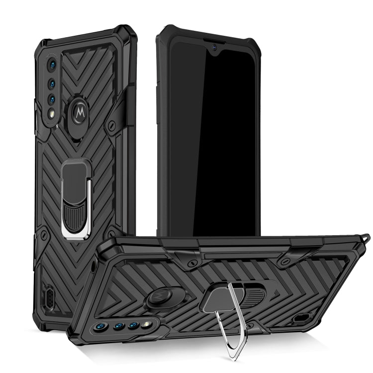 For Motorola Moto G8 Power Lite Cool Armor PC + TPU Shockproof Case with 360 Degree Rotation Ring Holder
