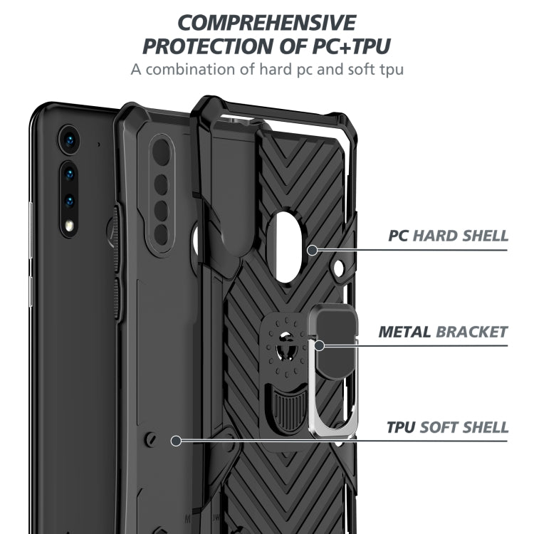 For Motorola Moto G8 Power Lite Cool Armor PC + TPU Shockproof Case with 360 Degree Rotation Ring Holder