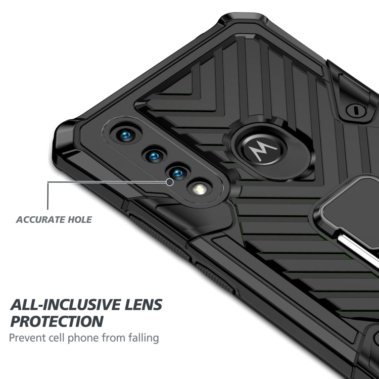 For Motorola Moto G8 Power Lite Cool Armor PC + TPU Shockproof Case with 360 Degree Rotation Ring Holder