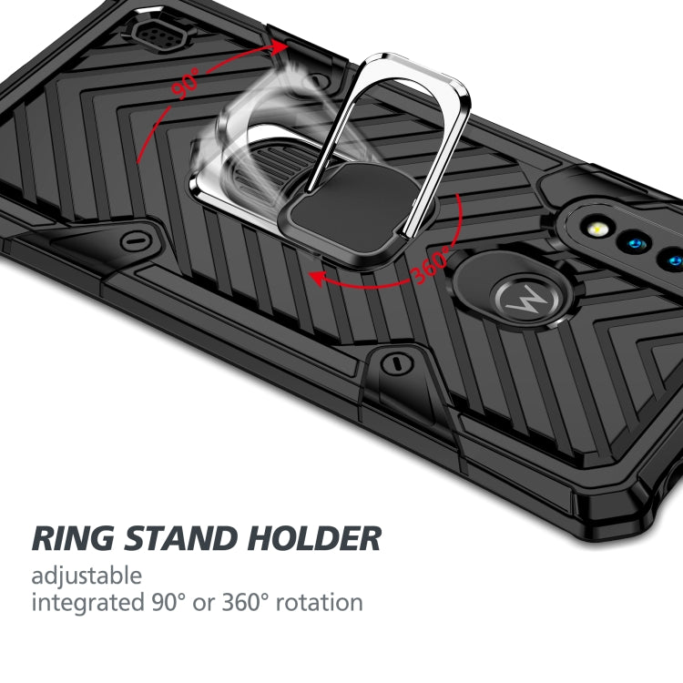 For Motorola Moto G8 Power Lite Cool Armor PC + TPU Shockproof Case with 360 Degree Rotation Ring Holder