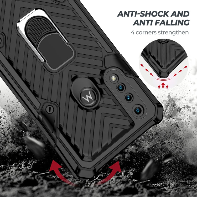 For Motorola Moto G8 Power Lite Cool Armor PC + TPU Shockproof Case with 360 Degree Rotation Ring Holder