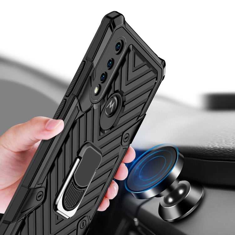 For Motorola Moto G8 Power Lite Cool Armor PC + TPU Shockproof Case with 360 Degree Rotation Ring Holder