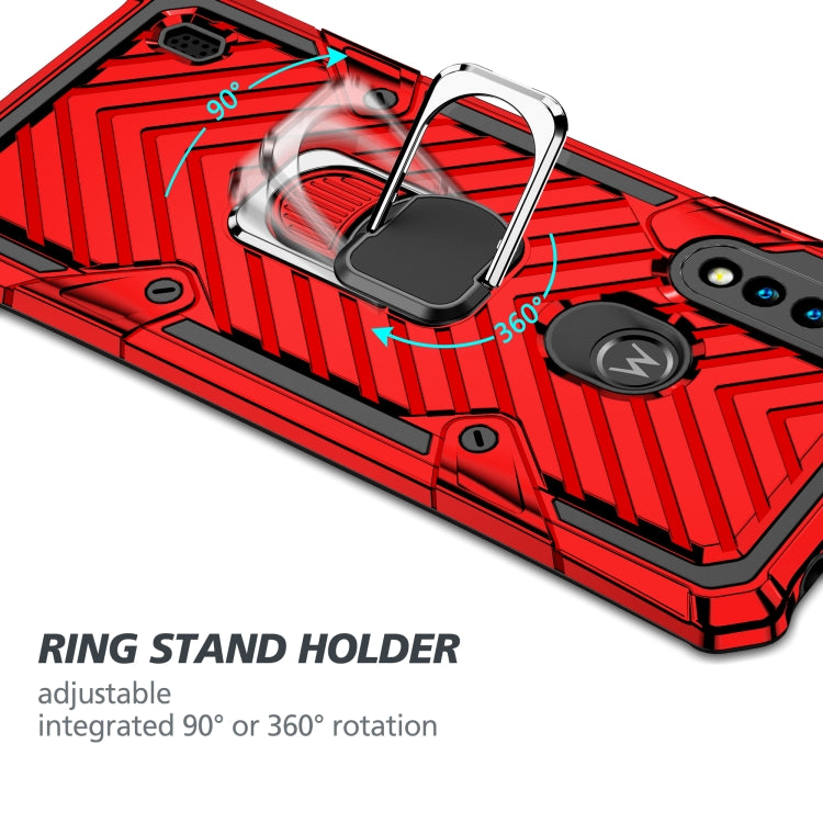 For Motorola Moto G8 Power Lite Cool Armor PC + TPU Shockproof Case with 360 Degree Rotation Ring Holder