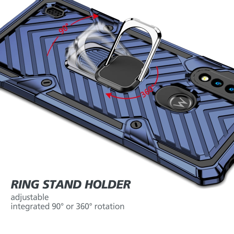 For Motorola Moto G8 Power Lite Cool Armor PC + TPU Shockproof Case with 360 Degree Rotation Ring Holder
