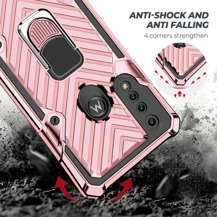 For Motorola Moto G8 Power Lite Cool Armor PC + TPU Shockproof Case with 360 Degree Rotation Ring Holder
