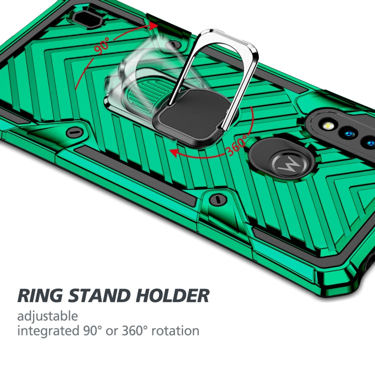 For Motorola Moto G8 Power Lite Cool Armor PC + TPU Shockproof Case with 360 Degree Rotation Ring Holder