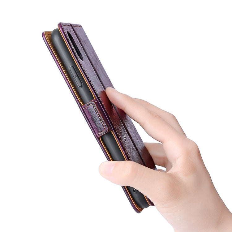 For OPPO F17 / A73 Knead Pattern Texture Side Buckle Horizontal Flip Leather Case with Holder & Card Slots(Purple)