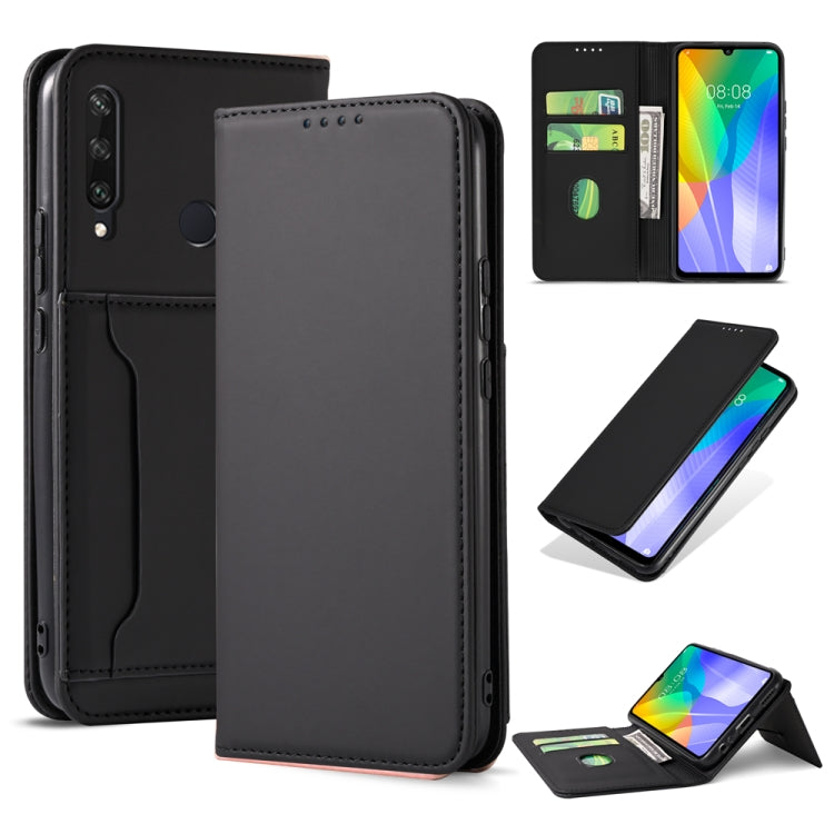 For Huawei Y6P Strong Magnetism Liquid Feel Horizontal Flip Leather Case with Holder & Card Slots & Wallet