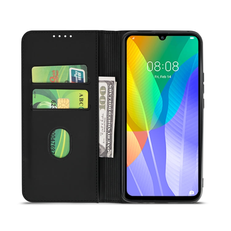 For Huawei Y6P Strong Magnetism Liquid Feel Horizontal Flip Leather Case with Holder & Card Slots & Wallet