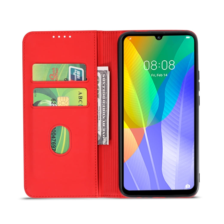 For Huawei Y6P Strong Magnetism Liquid Feel Horizontal Flip Leather Case with Holder & Card Slots & Wallet
