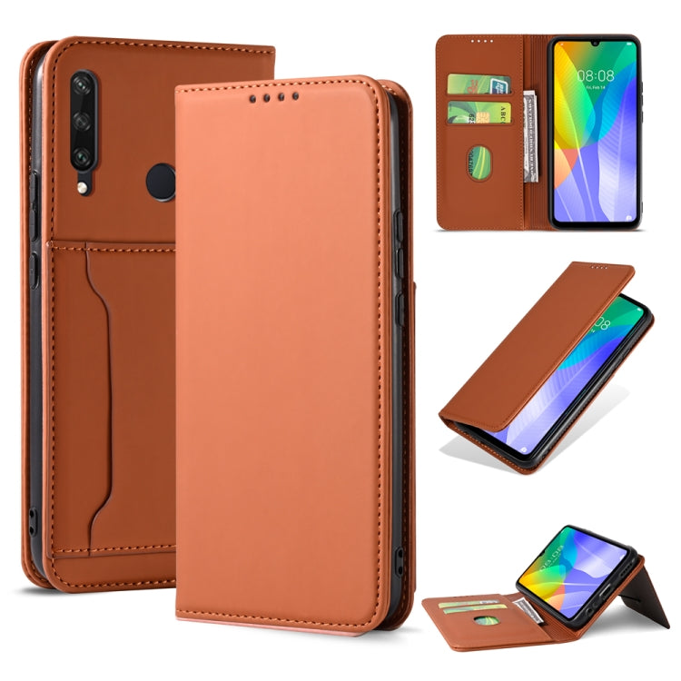 For Huawei Y6P Strong Magnetism Liquid Feel Horizontal Flip Leather Case with Holder & Card Slots & Wallet