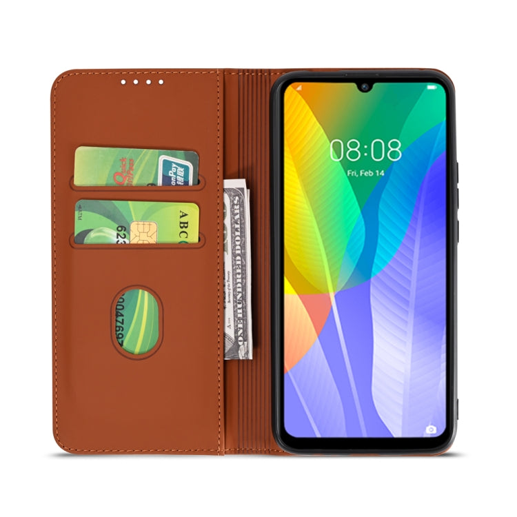 For Huawei Y6P Strong Magnetism Liquid Feel Horizontal Flip Leather Case with Holder & Card Slots & Wallet