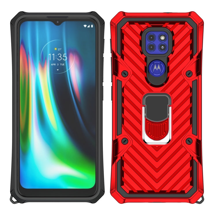 For Motorola Moto G9 Play Cool Armor PC + TPU Shockproof Case with 360 Degree Rotation Ring Holder
