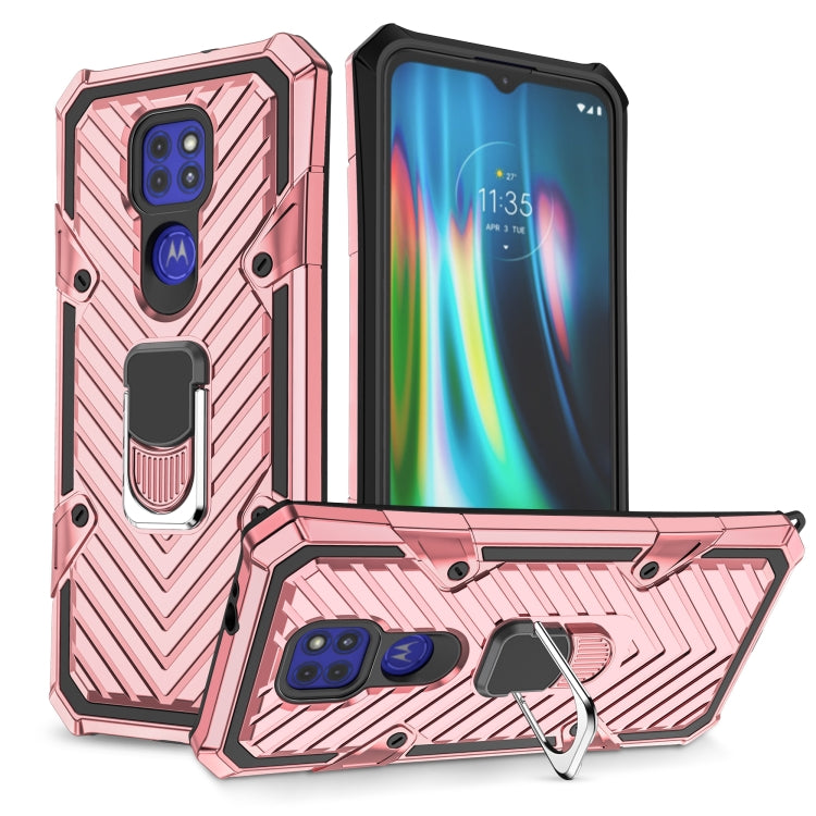 For Motorola Moto G9 Play Cool Armor PC + TPU Shockproof Case with 360 Degree Rotation Ring Holder