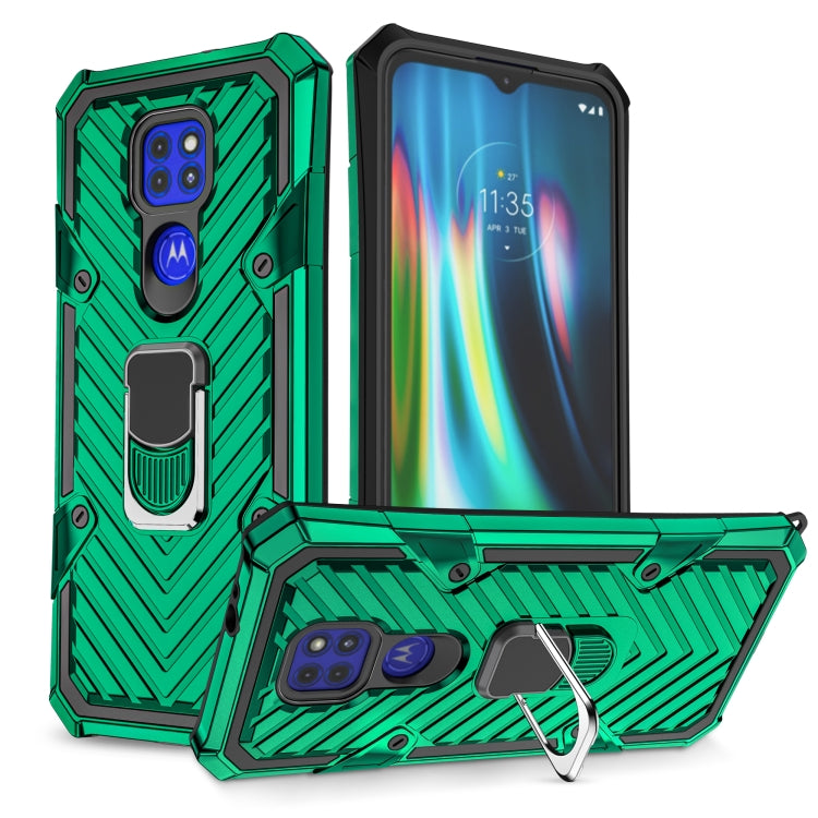 For Motorola Moto G9 Play Cool Armor PC + TPU Shockproof Case with 360 Degree Rotation Ring Holder