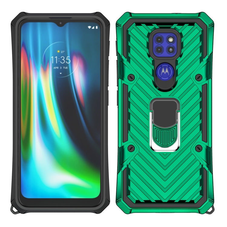 For Motorola Moto G9 Play Cool Armor PC + TPU Shockproof Case with 360 Degree Rotation Ring Holder