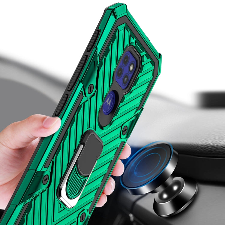 For Motorola Moto G9 Play Cool Armor PC + TPU Shockproof Case with 360 Degree Rotation Ring Holder