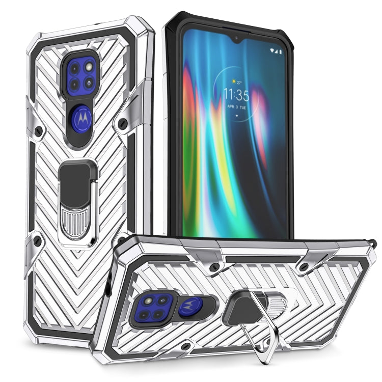For Motorola Moto G9 Play Cool Armor PC + TPU Shockproof Case with 360 Degree Rotation Ring Holder