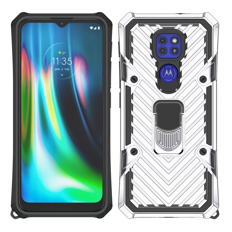 For Motorola Moto G9 Play Cool Armor PC + TPU Shockproof Case with 360 Degree Rotation Ring Holder