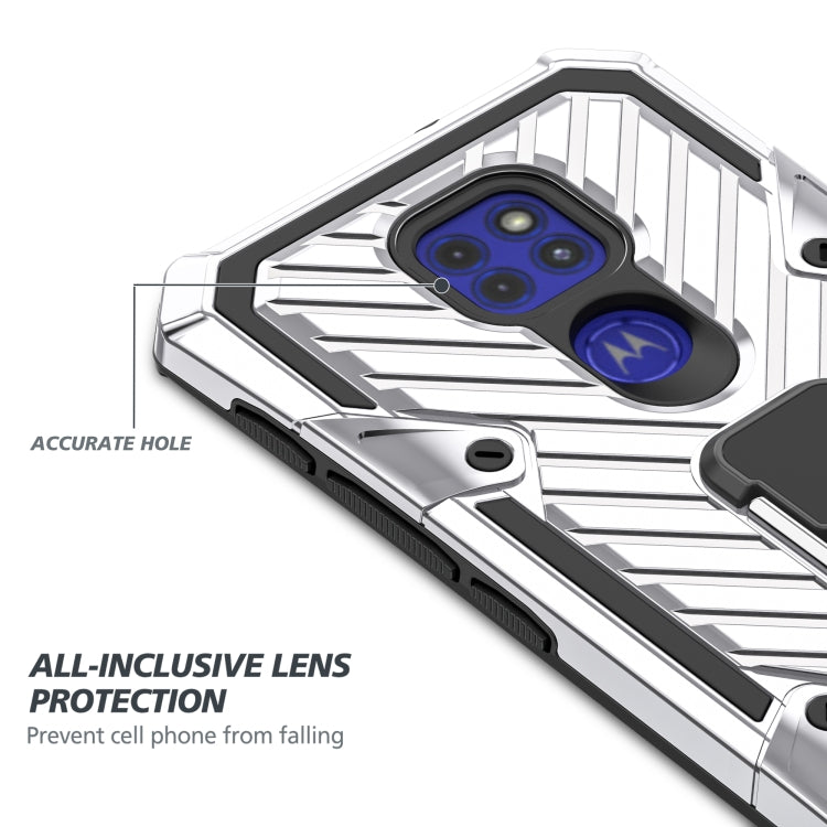 For Motorola Moto G9 Play Cool Armor PC + TPU Shockproof Case with 360 Degree Rotation Ring Holder