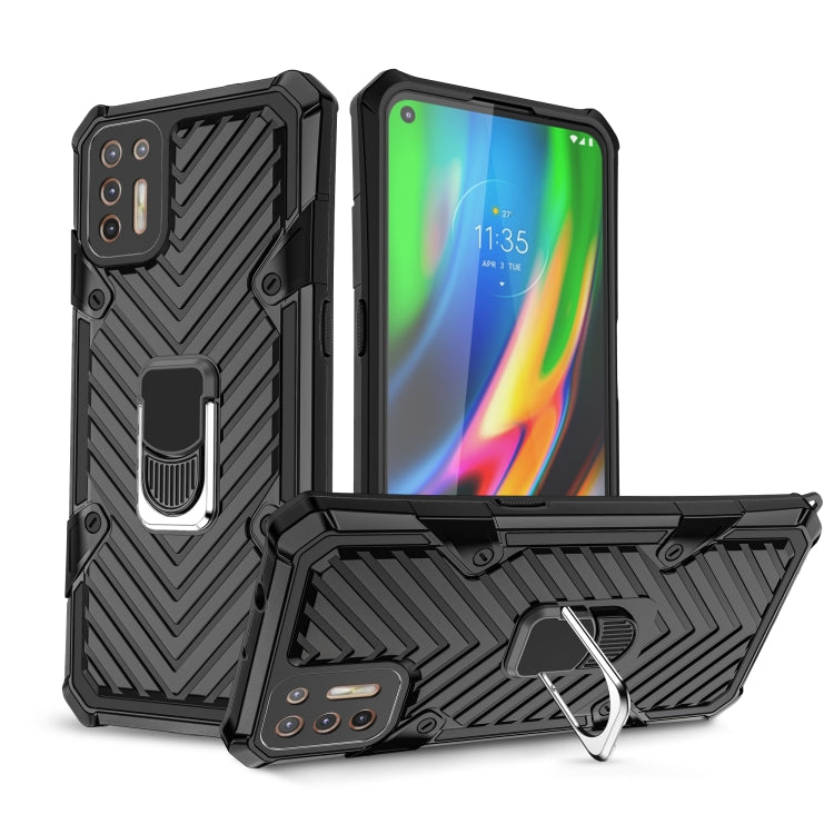 For Motorola Moto G9 Plus Cool Armor PC + TPU Shockproof Case with 360 Degree Rotation Ring Holder