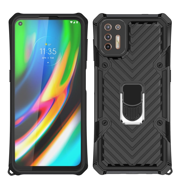 For Motorola Moto G9 Plus Cool Armor PC + TPU Shockproof Case with 360 Degree Rotation Ring Holder