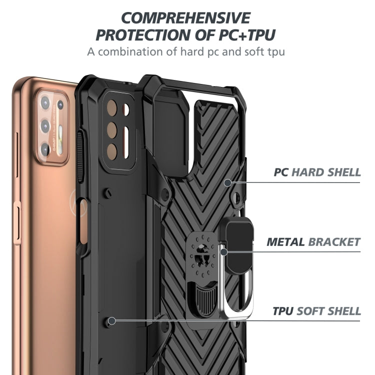 For Motorola Moto G9 Plus Cool Armor PC + TPU Shockproof Case with 360 Degree Rotation Ring Holder